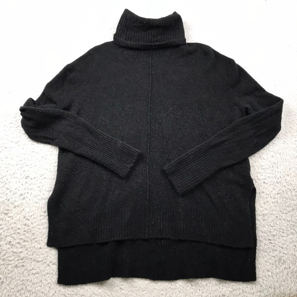 Athleta Transit Sweater Womens S Black Merino Wool Turtleneck Oversized Pullover